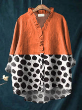 Women's Abstract Dot Pattern Art Print Casual Cotton And Linen Ruffle Shirt